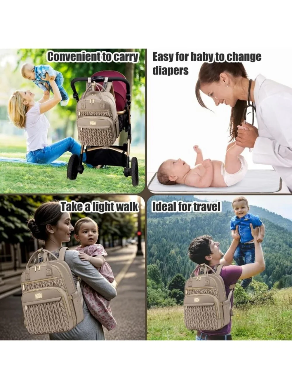Stylish Waterproof Diaper Bag Backpack with Changing Pad & Insulated Pockets